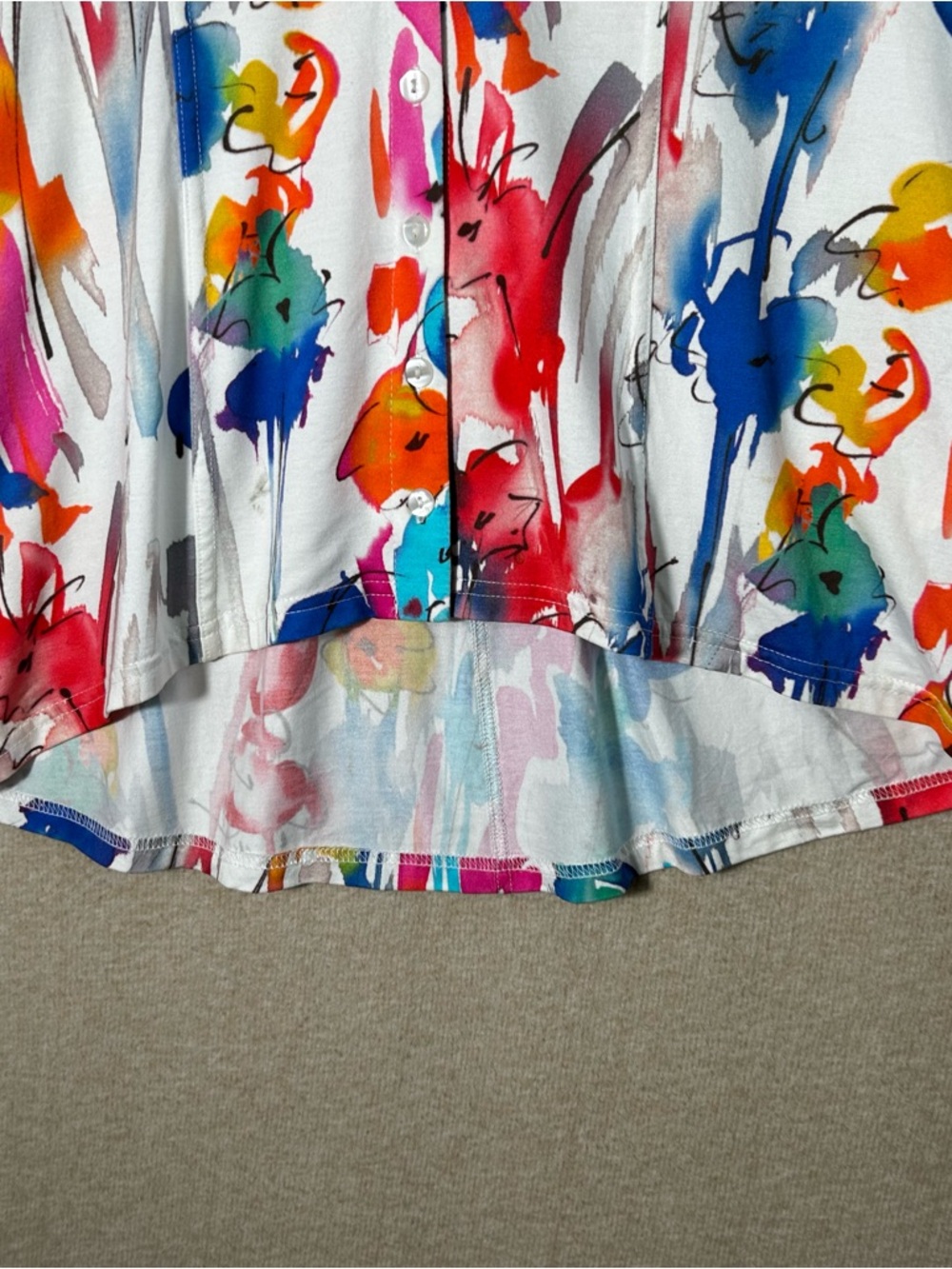 SNOSKINS Shirt Womens XL 3/4 Ruched Sleeves Colorful Watercolor Floral Tunic - Picture 12 of 12